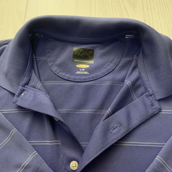 Greg Norman Mens Large Golf Polo Shirt Purple Woven Play Dry Short Sleeve Stripe - Picture 3 of 7